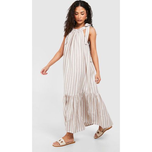 Petite Linen Stripe Midi Dress - boohoo - Modalova