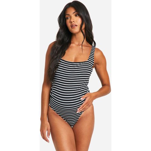 Maternity Stripe Crinkle Square Neck Swimsuit - boohoo - Modalova