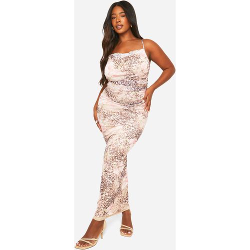 Vestito maxi Plus Size in rete con stampa leopardata e dettagli in pizzo - boohoo - Modalova