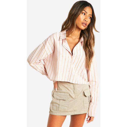 Striped Boxy Crop Shirt, Pink - boohoo - Modalova