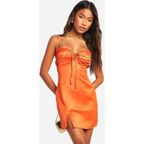 Satin Lace Trim Mini Dress, Naranja - boohoo - Modalova