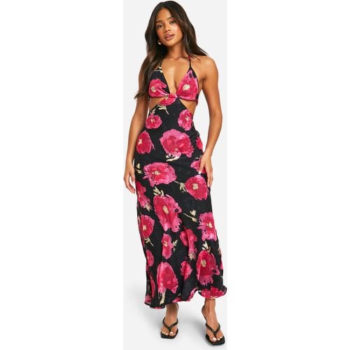 Vestido Maxi De Chifón Y Jacquard Con Abertura Y Estampado De Flores - boohoo - Modalova