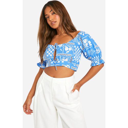 Top Petite Estampado Con Mangas Abullonadas - boohoo - Modalova