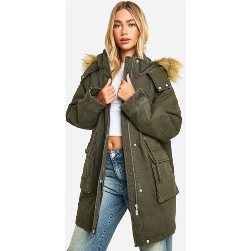 Parka con tasche e cappuccio, Verde - boohoo - Modalova