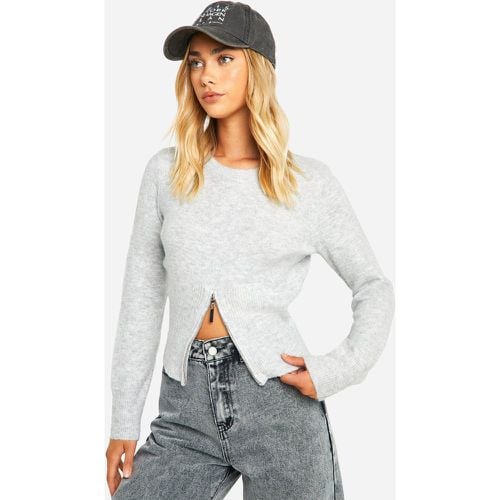 Maglione in maglia morbida con zip sottile sul fondo - boohoo - Modalova