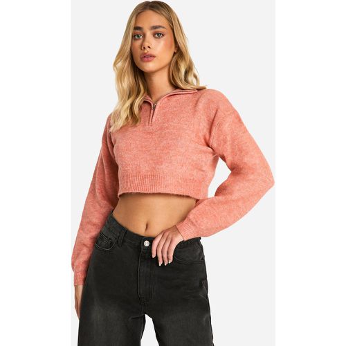 Jersey Crop De Punto Suave Con Cremallera A La Mitad - boohoo - Modalova