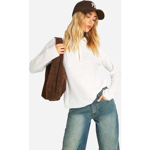 Jersey De Punto Y Canalé Suave Con Cremallera A La Mitad Y Cuello - boohoo - Modalova