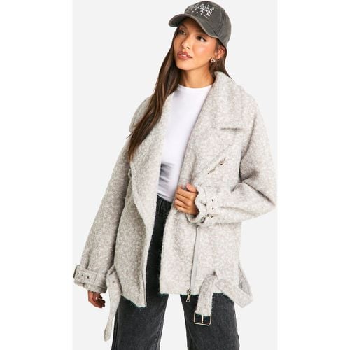 Chaqueta Motera Oversize Efecto Lana Texturizada - boohoo - Modalova