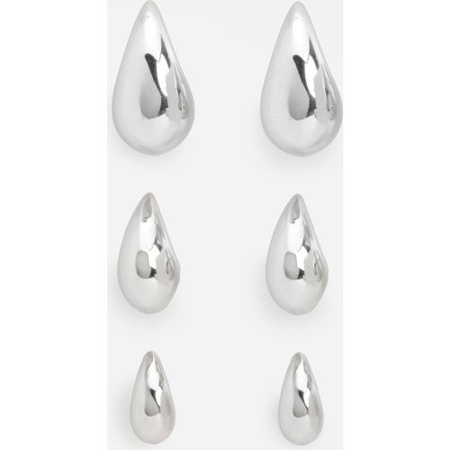 Silver Tear Drop Earrings 3 Pack - boohoo - Modalova