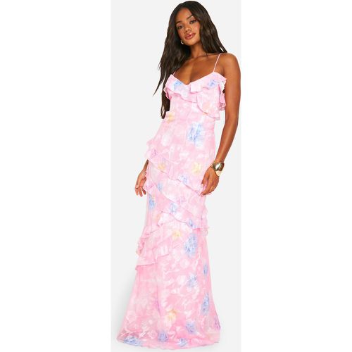 Jacquard Ruffle Maxi Dress, Pink - boohoo - Modalova