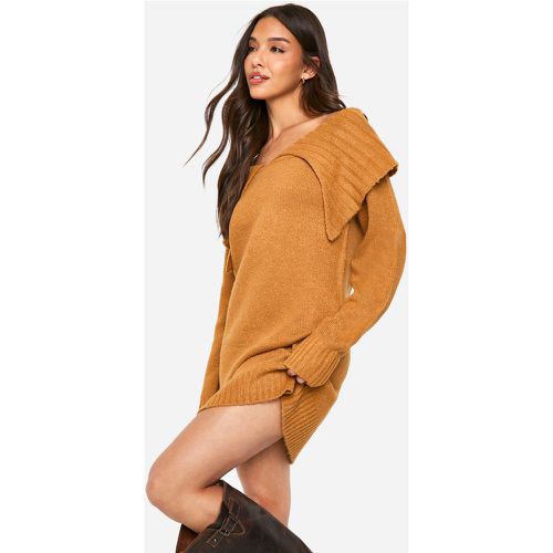 Vestido Jersey Oversize De Punto Suave Con Escote Barco Y Cuello - boohoo - Modalova