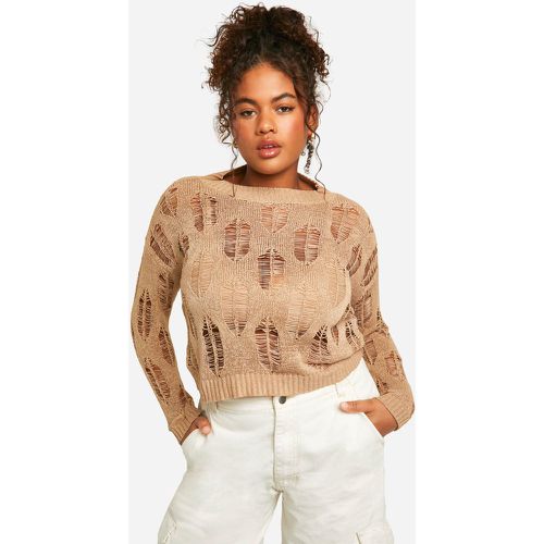 Maglione Plus Size semi-trasparente con dettagli smagliati - boohoo - Modalova