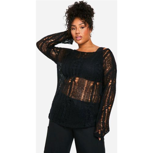 Maglione Plus Size oversize semi-trasparente con dettagli intrecciati - boohoo - Modalova