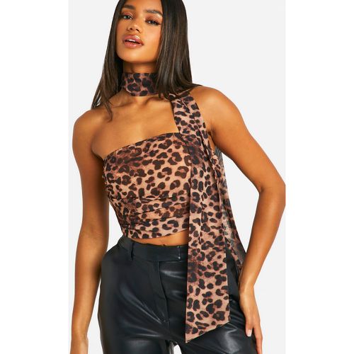 Top a fascia in chiffon leopardato con foulard - boohoo - Modalova