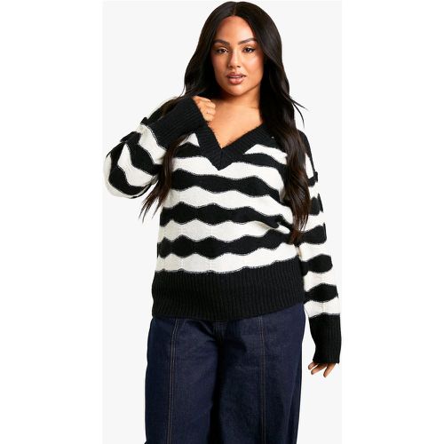 Maglione oversize in maglia con scollo a V e righe chevron - boohoo - Modalova