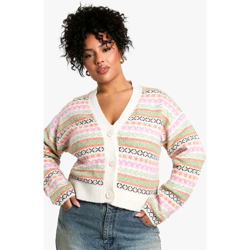 Cardigan squadrato Plus Size in maglia in colori pastello con motivi Fairisle - boohoo - Modalova