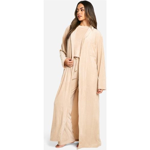 Vestaglia in fleece a coste, Beige - boohoo - Modalova