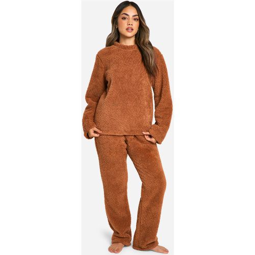 Set felpa in fleece bouclé & pantaloni tuta a gamba ampia - boohoo - Modalova