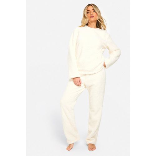 Set felpa in fleece bouclé & pantaloni tuta a gamba ampia - boohoo - Modalova