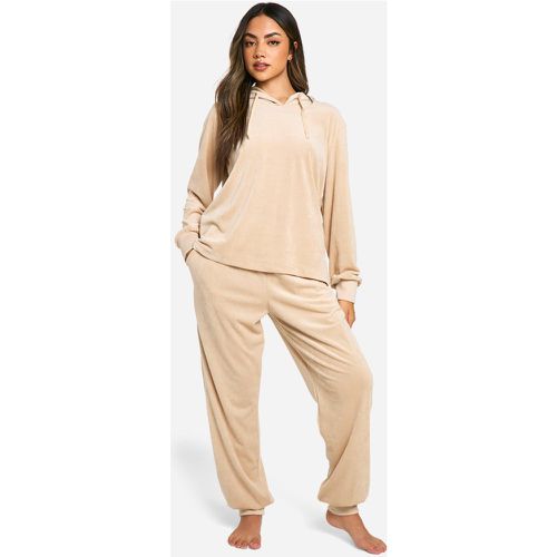 Set felpa in fleece a coste con cappuccio & pantaloni tuta - boohoo - Modalova