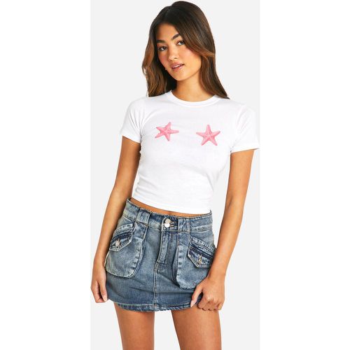 Starfish Print Baby T-Shirt, Blanco - boohoo - Modalova