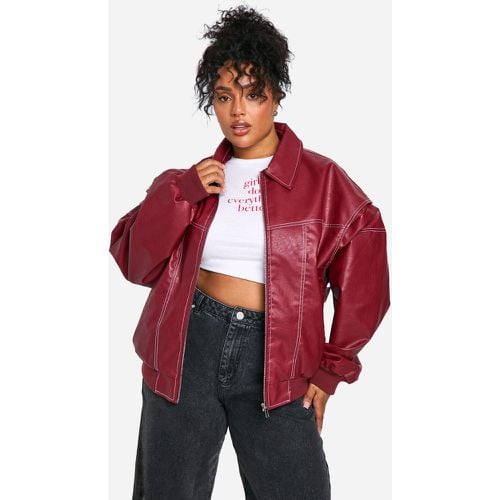 Chaqueta Plus Bomber Oversize De Cuero Sintético Con Costuras En Contraste - boohoo - Modalova