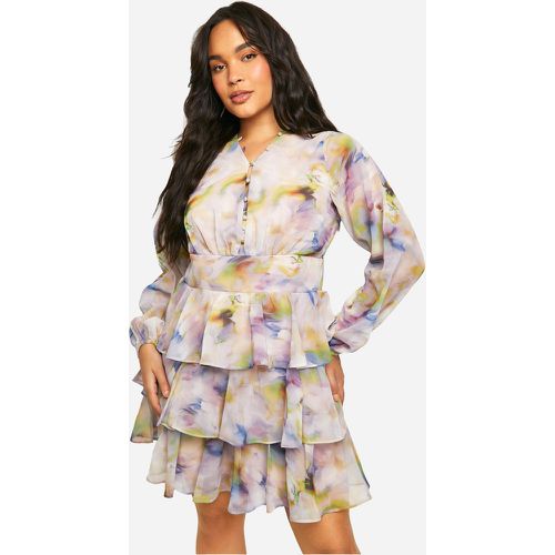 Vestito Skater Plus Size in chiffon con stampa e arricciature - boohoo - Modalova