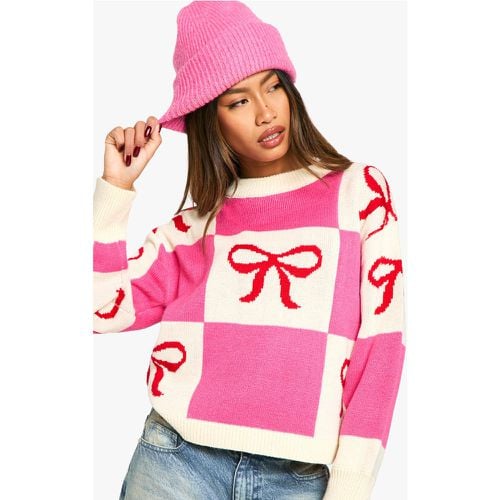 Maglione natalizio con fiocco, Pink - boohoo - Modalova