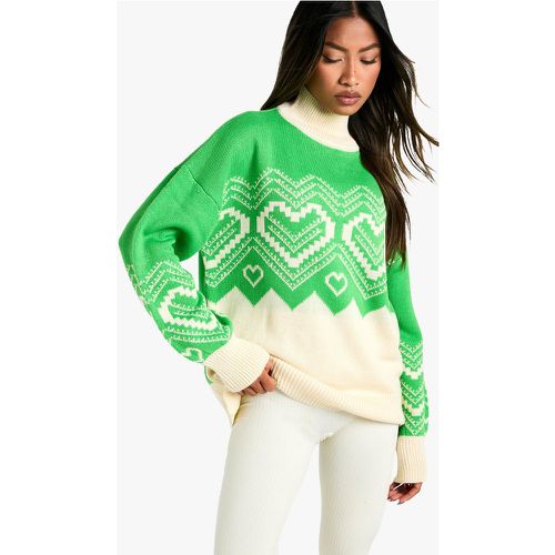 Jersey Navideño De Cuello Vuelto Con Corazones Y Farislie - boohoo - Modalova