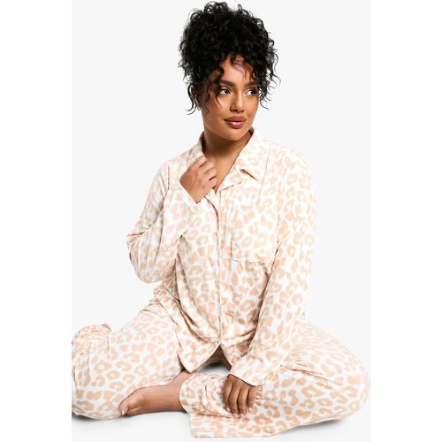 Pijama Plus De Forro Polar Con Estampado De Leopardo - boohoo - Modalova