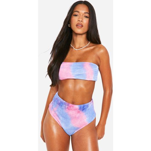 Slip bikini a vita alta in fantasia tie dye effetto goffrato - boohoo - Modalova