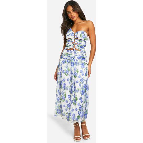 Vestito longuette monospalla in chiffon a fiori con laccetti - boohoo - Modalova