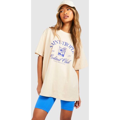 T-shirt oversize con stampa Saint Tropez - boohoo - Modalova