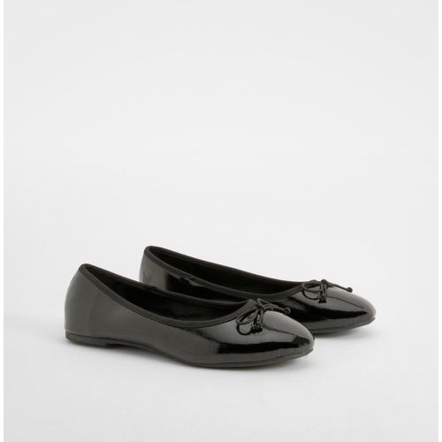 Wide Fit Crinkle Bow Detail Ballet Flats - boohoo - Modalova