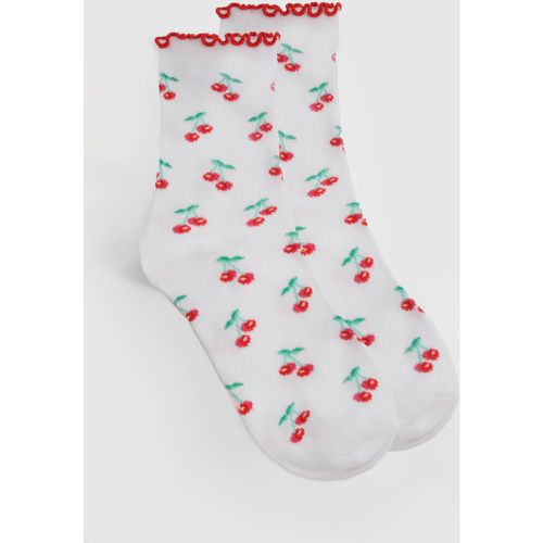 Cherry Printed Socks, Blanco - boohoo - Modalova