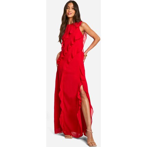 Vestido Maxi De Chifón Con Volante Y Abertura - boohoo - Modalova