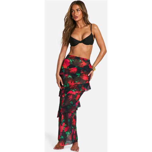 Falda Maxi De Playa Con Volante Y Estampado De Flores - boohoo - Modalova