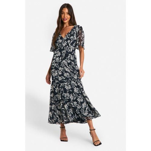 Vestito longuette in chiffon con stampa e maniche ad angelo - boohoo - Modalova