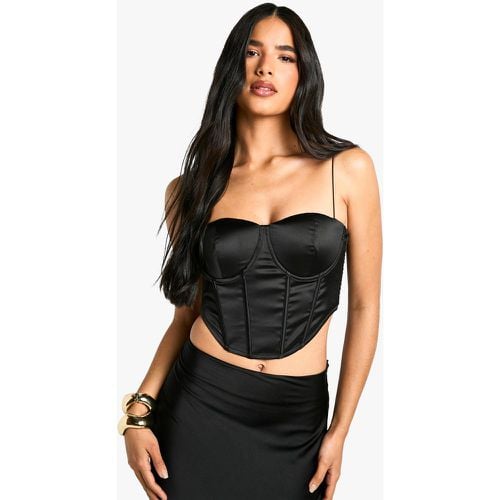 Corsetto in raso con spalline, Nero - boohoo - Modalova