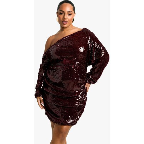 Miniabito Plus Size con paillettes, scollo e ruches - boohoo - Modalova