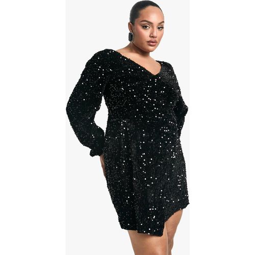 Vestito scampanato Plus Size in velluto con paillettes - boohoo - Modalova