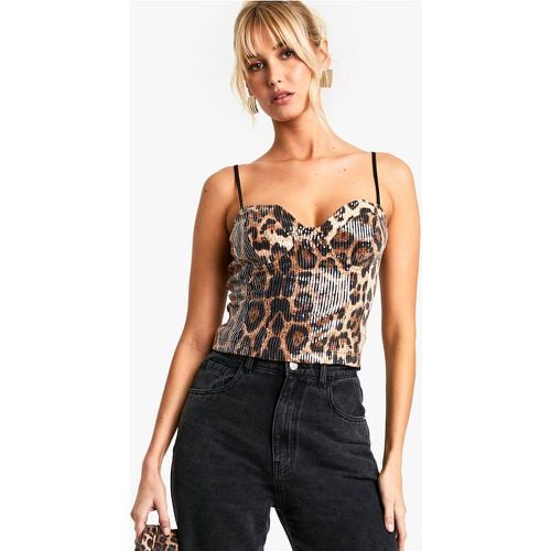 Corsetto leopardato con paillettes - boohoo - Modalova