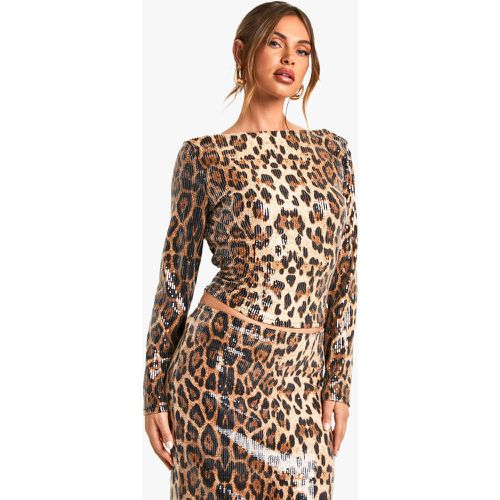 Top De Lentejuelas Con Estampado De Leopardo Y Espalda Descubierta - boohoo - Modalova