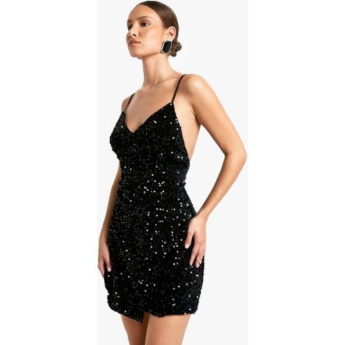 Vestido Lencero Mini De Terciopelo Y Lentejuelas - boohoo - Modalova