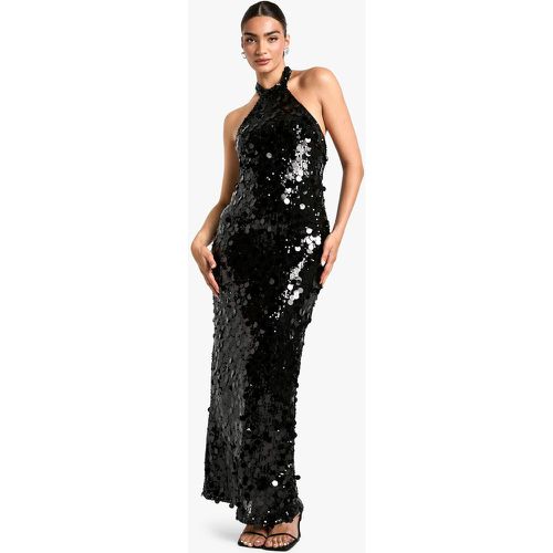 Vestito maxi allacciato al collo con paillettes a disco - boohoo - Modalova