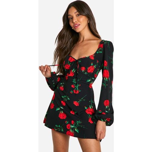 Vestido Mini Estilo Mesonera Con Estampado De Flores - boohoo - Modalova