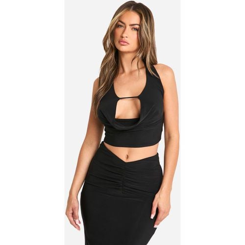 Top Crop Ceñido De Tela Doble Con Escote Halter Plisado - boohoo - Modalova