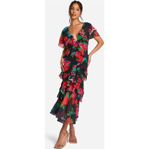 Vestito maxi a fiori con arricciature - boohoo - Modalova