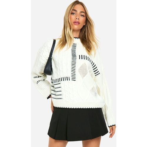 Maglione in maglia spessa intrecciata con cuciture a contrasto - boohoo - Modalova