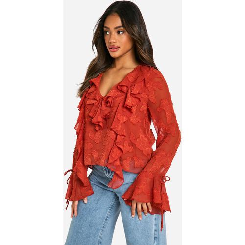 Blusa in burnout a fiori con scollo profondo e arricciature - boohoo - Modalova